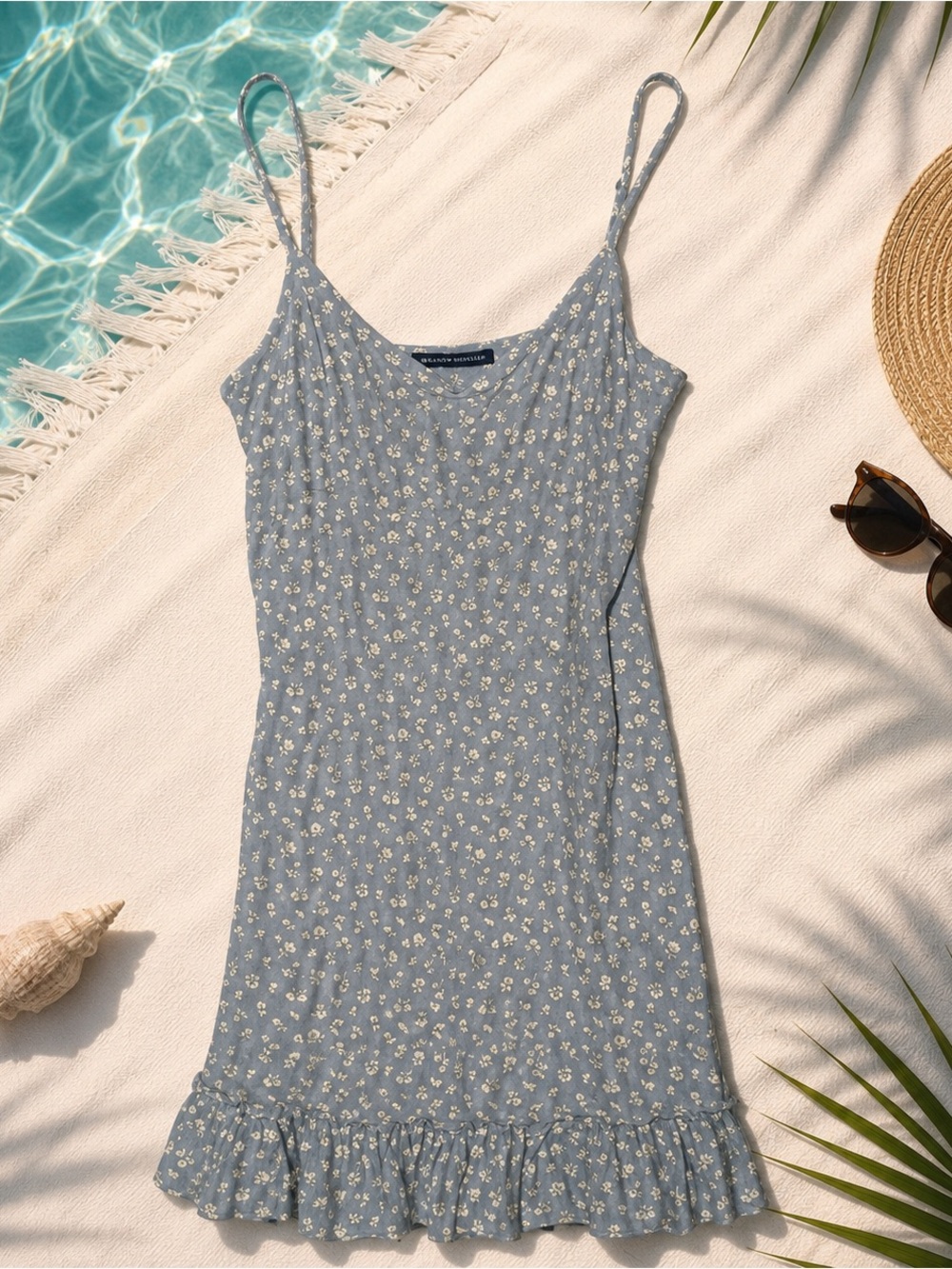 #17 Brandy Melville slate Blue color Dress with White Floral Pattern